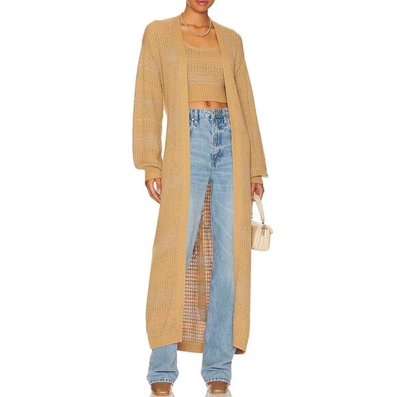 L Space Encinitas Longline Knit Cardigan Size XS Small Tan Beachy Casual Boho - Picture 1 of 15